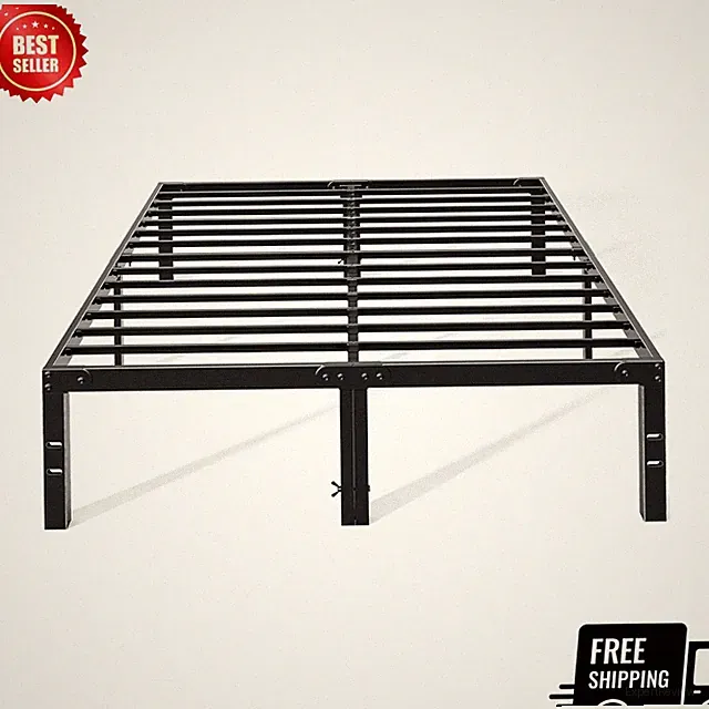 14" Metal Queen Bed Frame with Storage Steel Slat Support Black