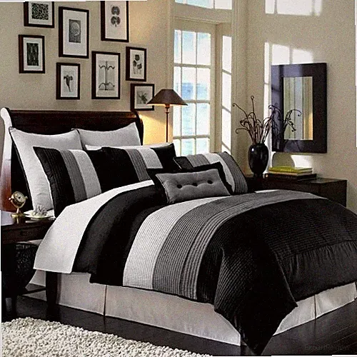 Chezmoi Collection 8-Piece Comforter Set Luxury Pleated Stripe Bedding Set