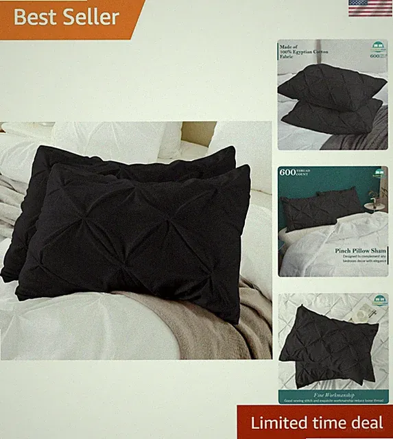 King Pillow Shams Set of 2 Pinch Pleated Black Pillow Shams King Size 20x36 P...