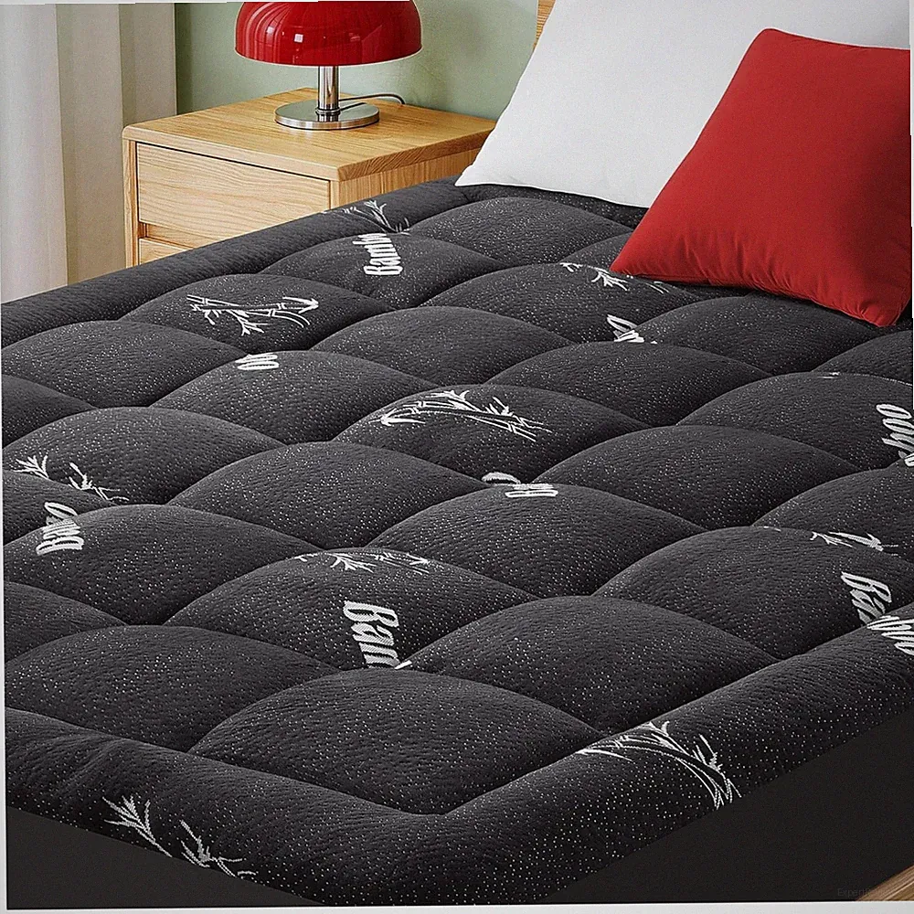 King Size Cooling Mattress Topper Bamboo Viscose Pillow Top Deep Pocket Black