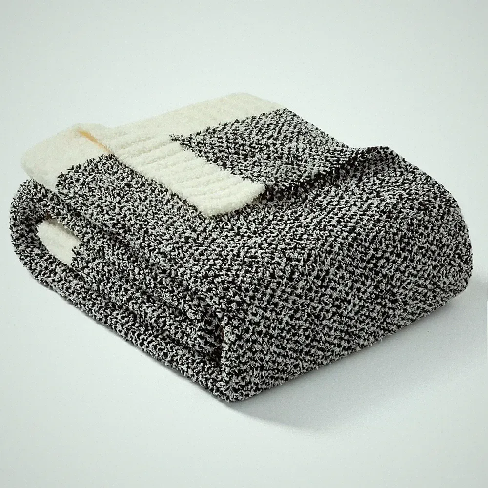 Soft Knit Throw Blanket Cozy Reversible Bedding Blankets Snuggle Sac,Black(Twin)